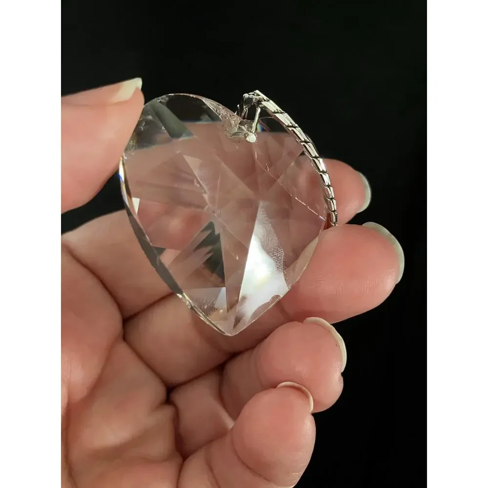 Monet Faceted Crystal Heart Pendant Necklace Silver Tone Vintage Style
